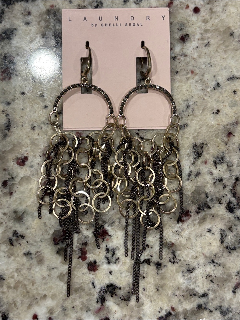 Laundry By Shelli Segal Gold and Gunmetal Multi-Chain Hoop Drop Earrings